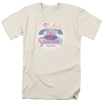 Cream men's regular fit t-shirt with Pink Panther Dial P For Pink graphic