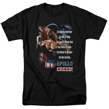 Black men's regular fit t-shirt with Rocky II The One And Only graphic