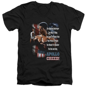 Black men's v-neck t-shirt with Rocky II The One And Only graphic