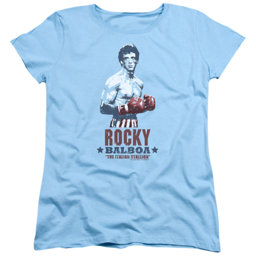 Light blue women's t-shirt with Rocky Balboa graphic