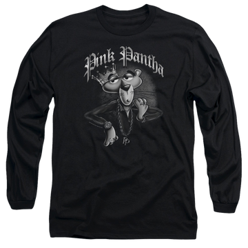 Black men's long sleeve t-shirt with Pink Panther Pink Pantha graphic
