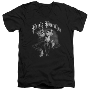 Black men's v-neck t-shirt with Pink Panther Pink Pantha graphic