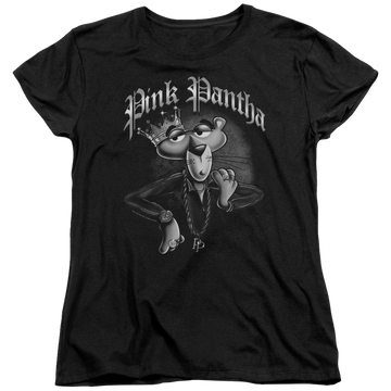Black women's t-shirt with Pink Panther Pink Pantha graphic