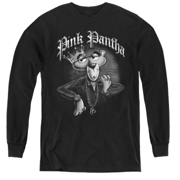 Black youth long sleeve t-shirt with Pink Panther Pink Pantha graphic