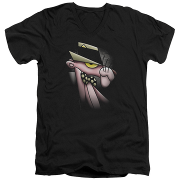 Black men's v-neck t-shirt with Pink Panther Smooth Panther graphic