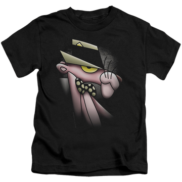 Black kid's t-shirt for ages 4 to 7 with Pink Panther Smooth Panther graphic