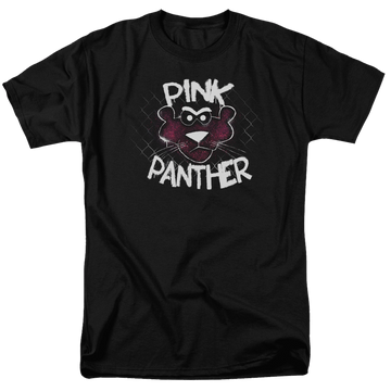 Black men's regular fit t-shirt with Pink Panther Spray Panther graphic