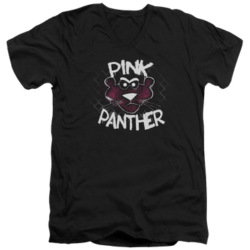 Black men's v-neck t-shirt with Pink Panther Spray Panther graphic