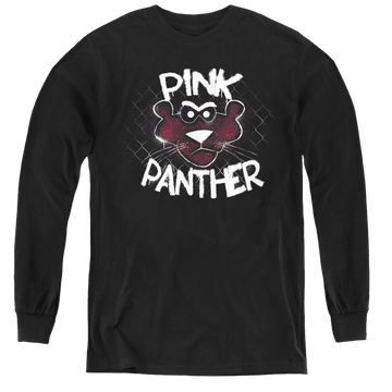 Black youth long sleeve t-shirt with Pink Panther Spray Panther graphic