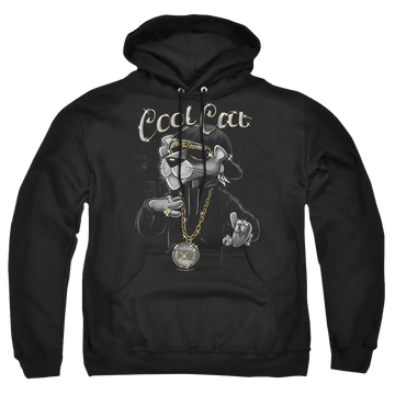 Black pullover hoodie with Pink Panther Cool Cat graphic