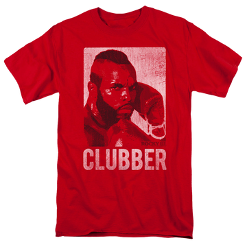 Red men's regular fit t-shirt with Rocky Clubber Lang graphic