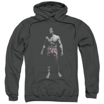 Charcoal pullover hoodie with Rocky Stand Alone graphic