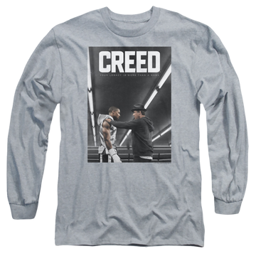 Athletic heather men's long sleeve t-shirt with Creed Poster graphic
