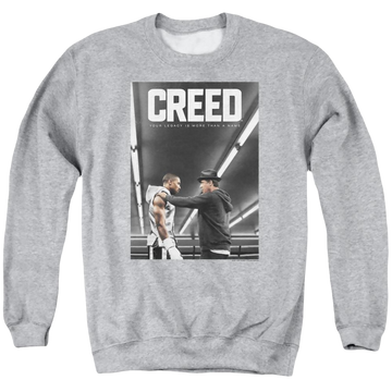 Athletic heather men's crewneck sweatshirt with Creed Poster graphic