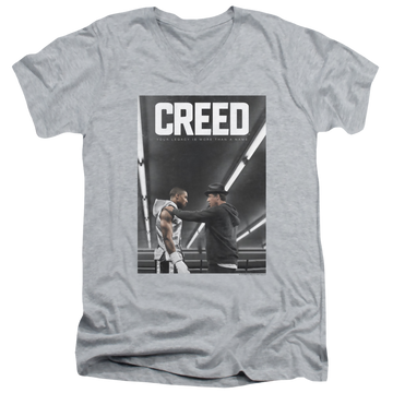 Athletic heather men's v-neck t-shirt with Creed Poster graphic