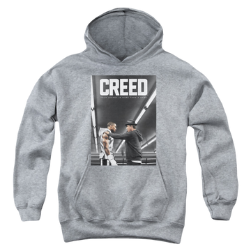 Athletic heather youth hoodie for ages 8 to 12 with Creed Poster graphic