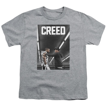 Athletic heather youth t-shirt for ages 8 to 12 with Creed Poster graphic