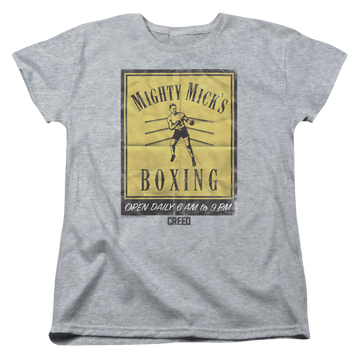 Athletic heather women's t-shirt with Creed Micks Poster graphic