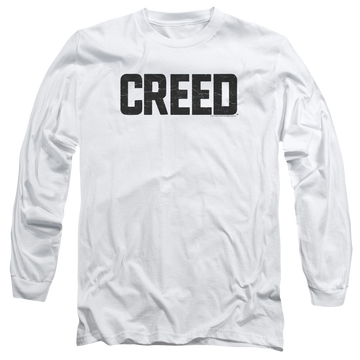 White men's long sleeve t-shirt with Creed Cracked Logo graphic