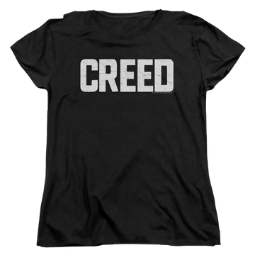 White women's t-shirt with Creed Cracked Logo graphic