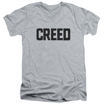 Athletic heather men's v-neck t-shirt with Creed Cracked Logo graphic