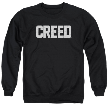 Black men's crewneck sweatshirt with Creed Cracked Logo graphic