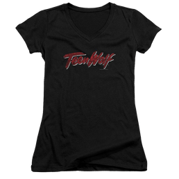 Teen Wolf Scrawl Logo Juniors V-Neck T-Shirt Juniors V-Neck T-Shirt Teen Wolf   