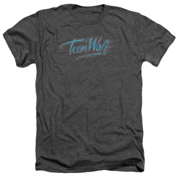 Charcoal men's heather t-shirt with Teen Wolf Neon Logo graphic