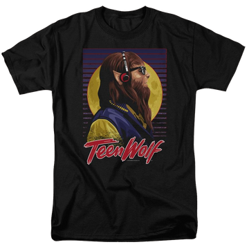Black men's regular fit t-shirt with Teen Wolf Headphone Wolf graphic