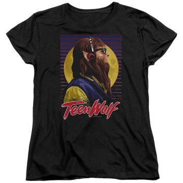 Black women's t-shirt with Teen Wolf Headphone Wolf graphic