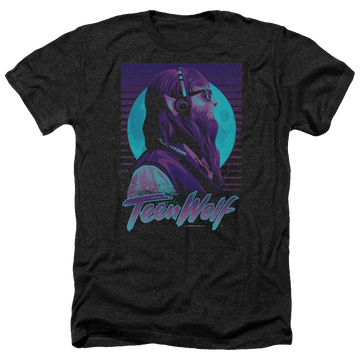 Black men's heather t-shirt with Teen Wolf Headphone Wolf graphic