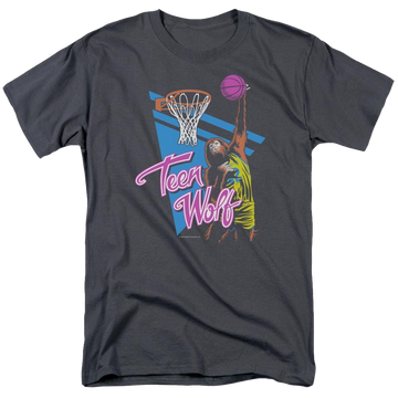 Charcoal men's regular fit t-shirt with Teen Wolf Slam Dunk graphic