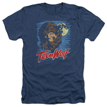 Navy men's heather t-shirt with Teen Wolf Moon Wolf graphic