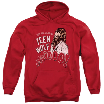 Red pullover hoodie with Teen Wolf Animal graphic
