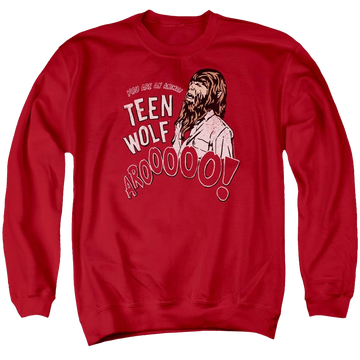 Red men's crewneck sweatshirt with Teen Wolf Animal graphic