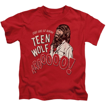 Red kid's t-shirt for ages 4 to 7 with Teen Wolf Animal graphic