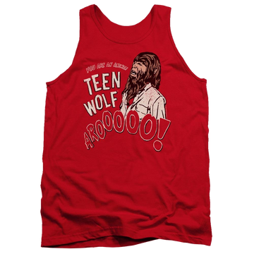 Red men's tank with Teen Wolf Animal graphic