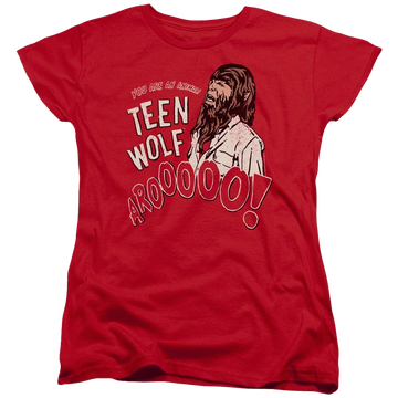 Red women's t-shirt with Teen Wolf Animal graphic