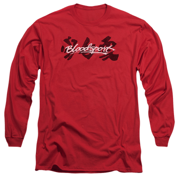 Red men's long sleeve t-shirt with Bloodsport Kanji graphic