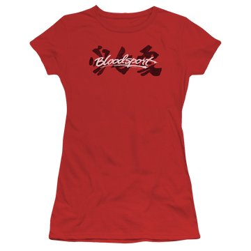 Red juniors t-shirt with Bloodsport Kanji graphic