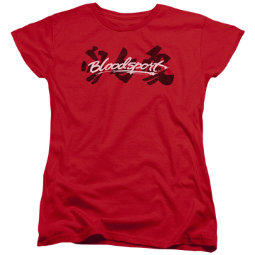 Red women's t-shirt with Bloodsport Kanji graphic