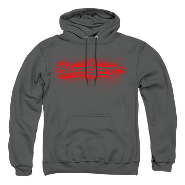 Charcoal pullover hoodie with Bloodsport Blood Splatter graphic