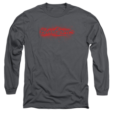 Charcoal men's long sleeve t-shirt with Bloodsport Blood Splatter graphic
