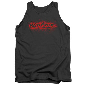 Charcoal men's tank with Bloodsport Blood Splatter graphic