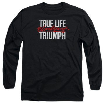 Black men's long sleeve t-shirt with Bloodsport True Story graphic