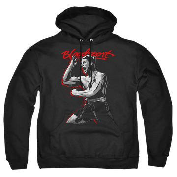 Black pullover hoodie with Bloodsport Loud Mouth graphic