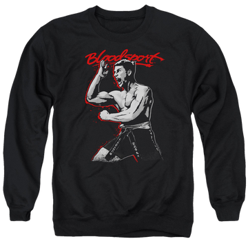 Black men's crewneck sweatshirt with Bloodsport Loud Mouth graphic