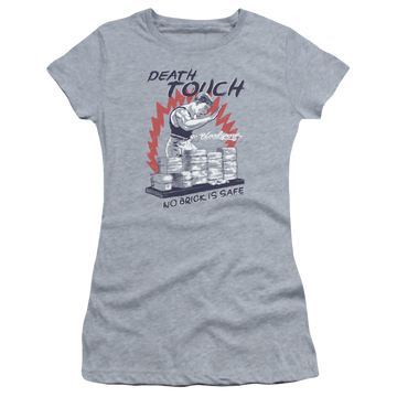 Athletic heather juniors t-shirt with Bloodsport Death Touch graphic