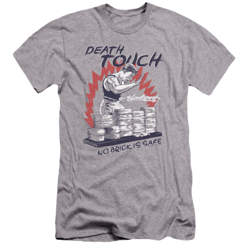 Athletic heather men's premium slim fit t-shirt with Bloodsport Death Touch graphic