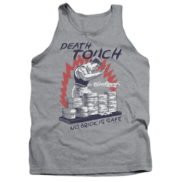 Athletic heather men's tank with Bloodsport Death Touch graphic